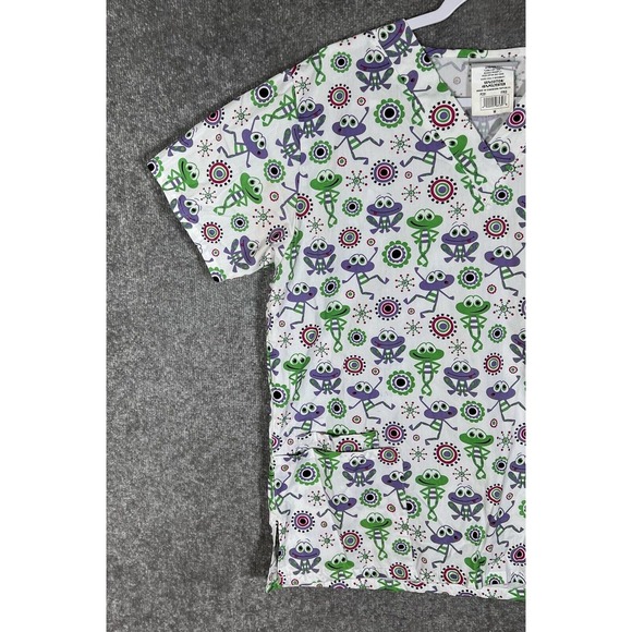 Uniform Advantage UA Silly Frog Scrub Top Womens Size Medium‎ Pockets V-Neck - Picture 6 of 12